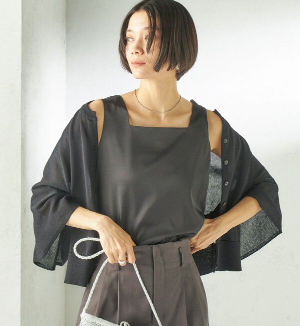SHIPS for women「《一部予約》〈手洗い可能〉2WAY サテン &times; カットソー スクエア タンクトップ」|タンクトップ|