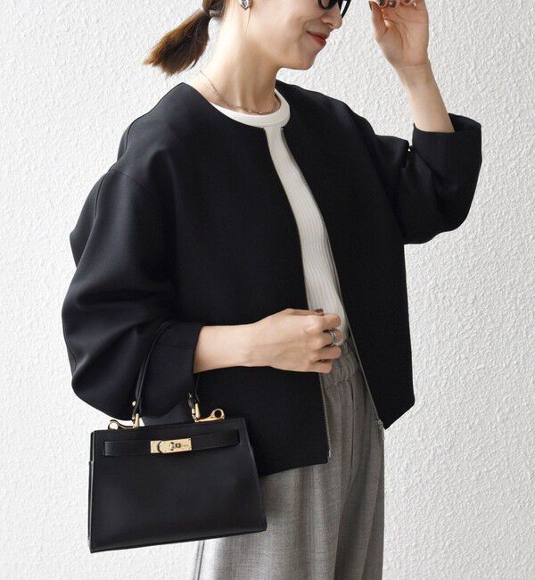 SHIPS any「SHIPS any:〈洗濯機可能〉ダブルクロス ノーカラー ジップ ブルゾン［NAVY BLUE］」|ノーカラージャケット|