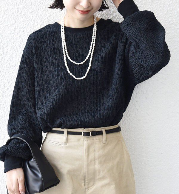 SHIPS for women「【WEB限定】〈手洗い可能〉ウェーブ クレープ ヘンリー 2WAY プルオーバー」|Tシャツ・カットソー|