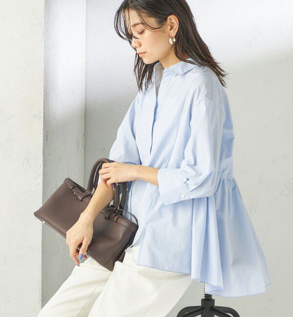 SHIPS for women「〈手洗い可能〉ポリエステル コットン ギャザー 切替 羽織 シャツ」|シャツ・ブラウス|ライトブルー
