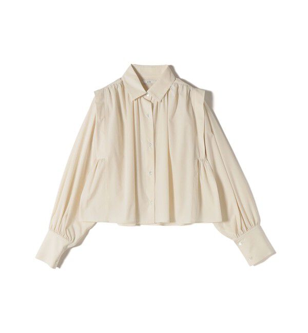 SHIPS for women「堀田茜&times;SHIPS:〈接触冷感/撥水/洗濯機可能〉TEXBRID(R) ギャザー ブラウス」|シャツ・ブラウス|オフホワイト