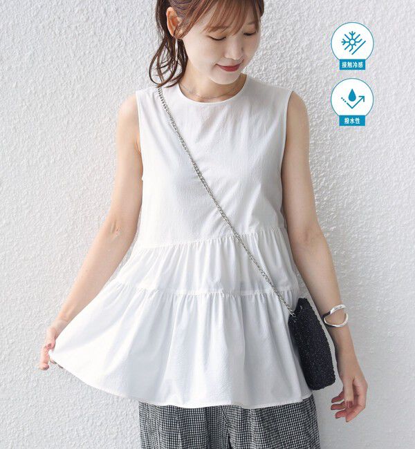 SHIPS for women「〈接触冷感 / 撥水加工〉TEXBRID(R) タフタ ノースリーブ ブラウス」|シャツ・ブラウス|オフホワイト