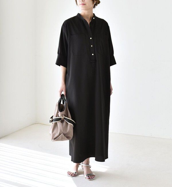 quaranciel「《一部追加予約》quaranciel:〈洗濯機可能〉CALCULO(R)使用 バンドカラー シャツ ワンピース」|ワンピース|