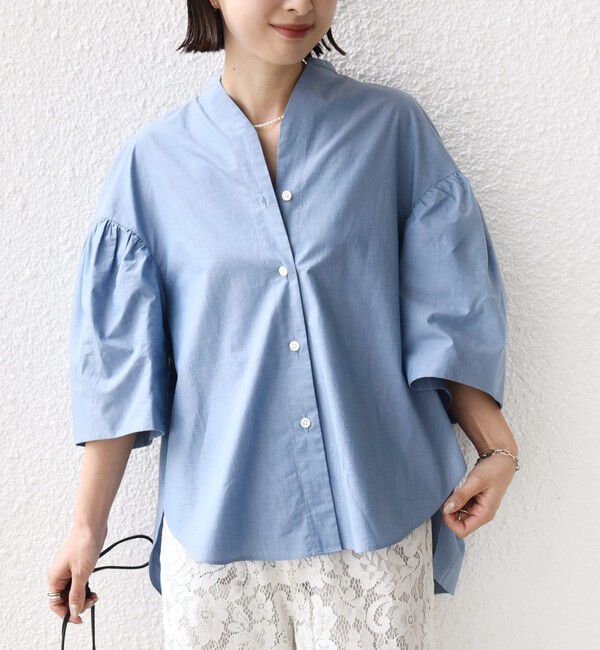 SHIPS for women「〈手洗い可能〉バック フレア 袖 ギャザー スキッパー ブラウス」|シャツ・ブラウス|ブルー
