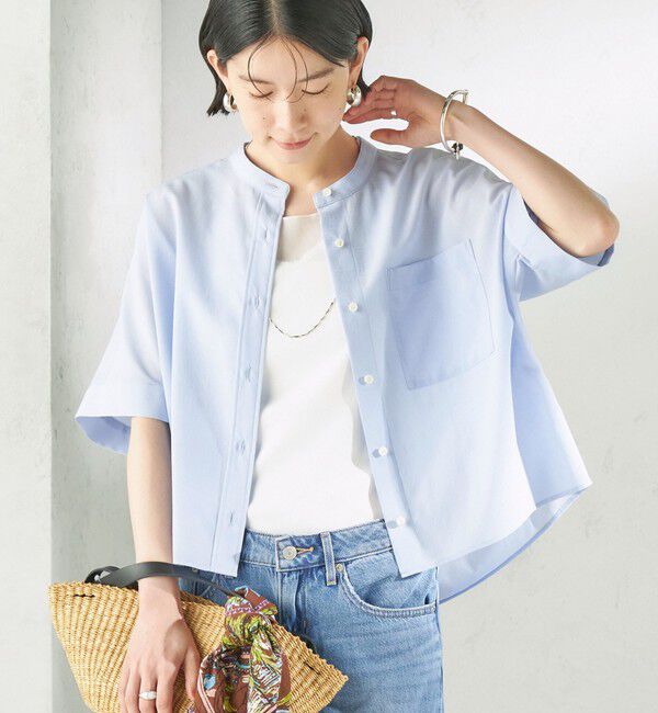 SHIPS for women「【実力派ベーシック】〈接触冷感/洗濯機可能〉SUUSUU バンドカラー 半袖 シャツ」|シャツ・ブラウス|ライトブルー