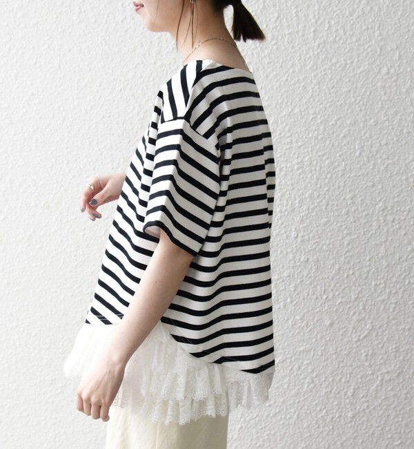 SHIPS any「《追加予約》SHIPS any:〈洗濯機可能〉レース ヘム アシンメトリー ショートスリーブ TEE」|Tシャツ・カットソー|