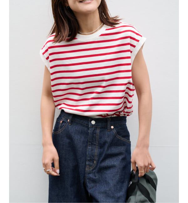 OUTDOOR PRODUCTS Usual Things「コットンボーダーワイドノースリTEE」|Tシャツ・カットソー|レッド