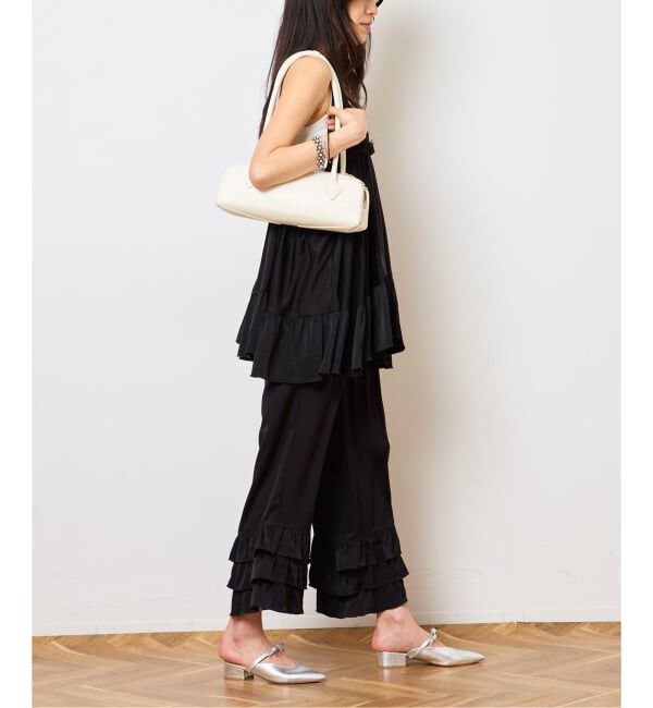  「SATIN RUFFLE MINI DRESS：ワンピース」|ワンピース|