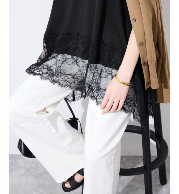 SLOBE IENA「《追加》レースコンビノースリカットソー」|Tシャツ・カットソー|ブラック