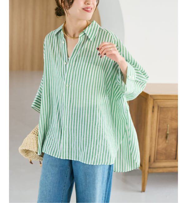 Spick and Span「ラミーブレンドドルマンスリーブシャツ」|シャツ・ブラウス|グリーンべース