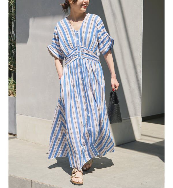 Spick and Span「《WEB限定追加》ne Quittez pas Cotton Voile Stripe Waist Gather Dress」|ワンピース|