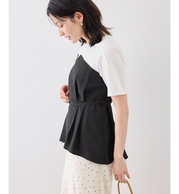 Rope&rsquo;Picnic「【ちゃんと+かわいい保証】エアリーリネンライク ドッキングカットトップス/UVケア」|Tシャツ・カットソー|