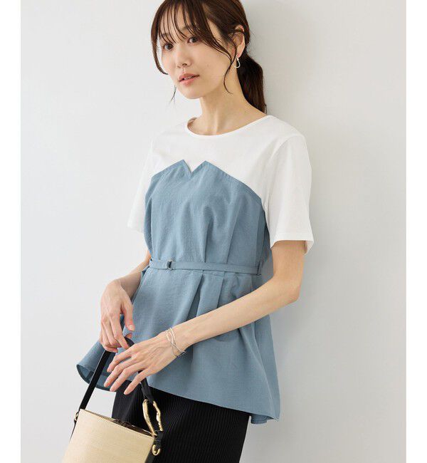 Rope&rsquo;Picnic「【ちゃんと+かわいい保証】エアリーリネンライク ドッキングカットトップス/UVケア」|Tシャツ・カットソー|