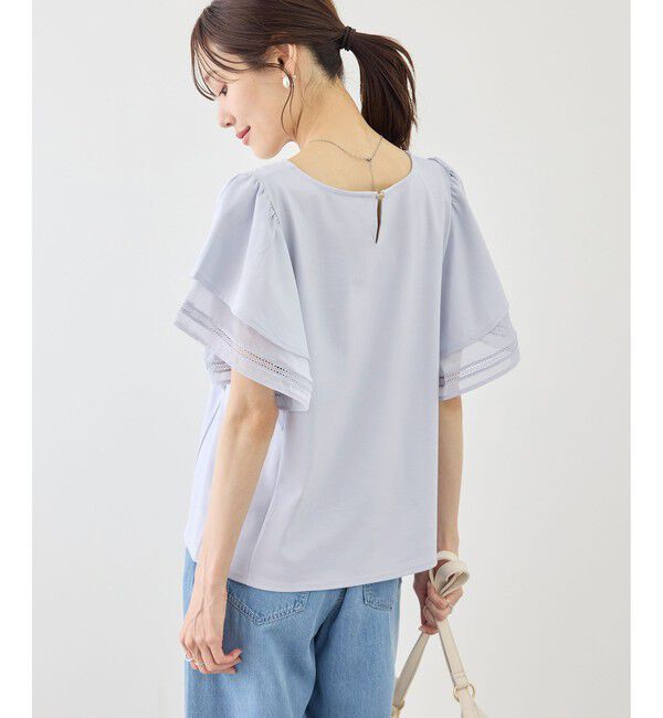 Rope&rsquo;Picnic「レースドッキングフレアスリーブカットトップス/UVカット・接触冷感」|Tシャツ・カットソー|