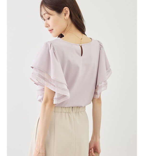 Rope&rsquo;Picnic「レースドッキングフレアスリーブカットトップス/UVカット・接触冷感」|Tシャツ・カットソー|