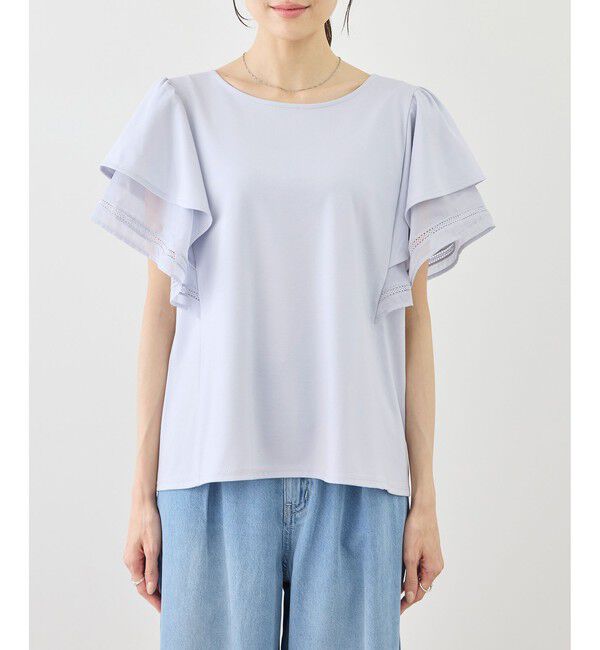 Rope&rsquo;Picnic「レースドッキングフレアスリーブカットトップス/UVカット・接触冷感」|Tシャツ・カットソー|