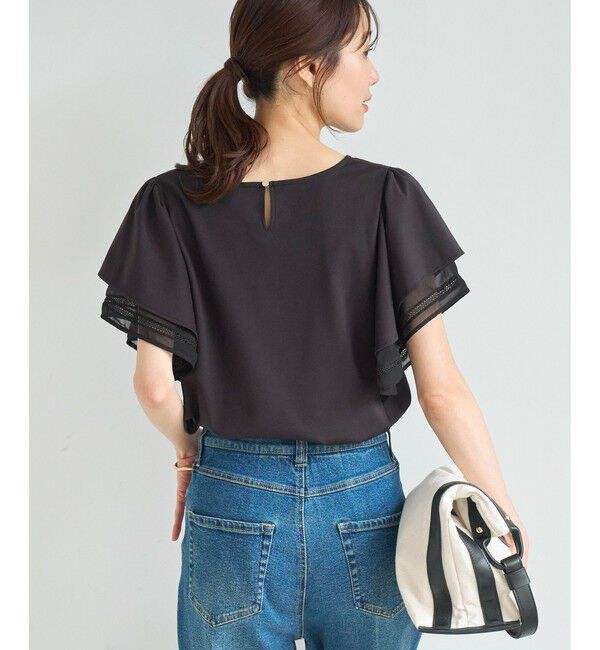 Rope&rsquo;Picnic「レースドッキングフレアスリーブカットトップス/UVカット・接触冷感」|Tシャツ・カットソー|