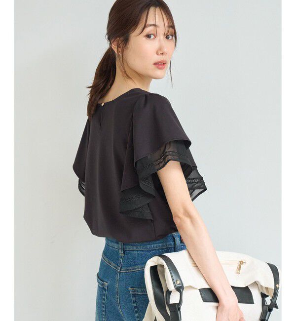 Rope&rsquo;Picnic「レースドッキングフレアスリーブカットトップス/UVカット・接触冷感」|Tシャツ・カットソー|