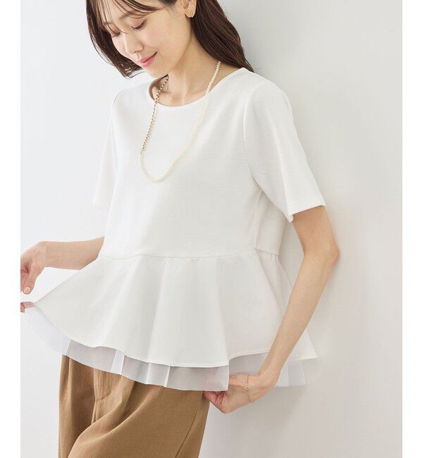 Rope&rsquo;Picnic「裾フリル異素材ドッキングカットトップス」|Tシャツ・カットソー|