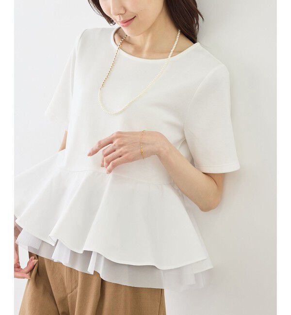 Rope&rsquo;Picnic「裾フリル異素材ドッキングカットトップス」|Tシャツ・カットソー|ホワイト(10)