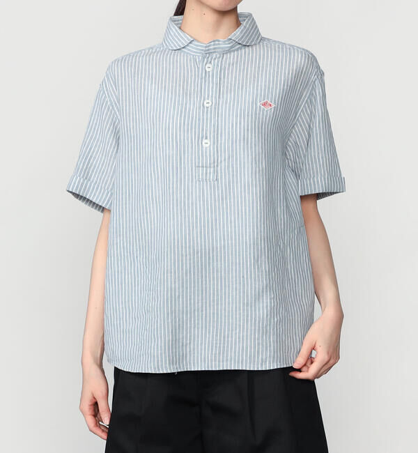 DANTON「DANTON | リネンコットン 丸襟半袖プルオーバーシャツ STRIPE WOMEN」|シャツ・ブラウス|