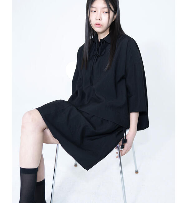  「eunoia｜ラウンドカラー リボンブラウス WOMEN」|シャツ・ブラウス|BLACK