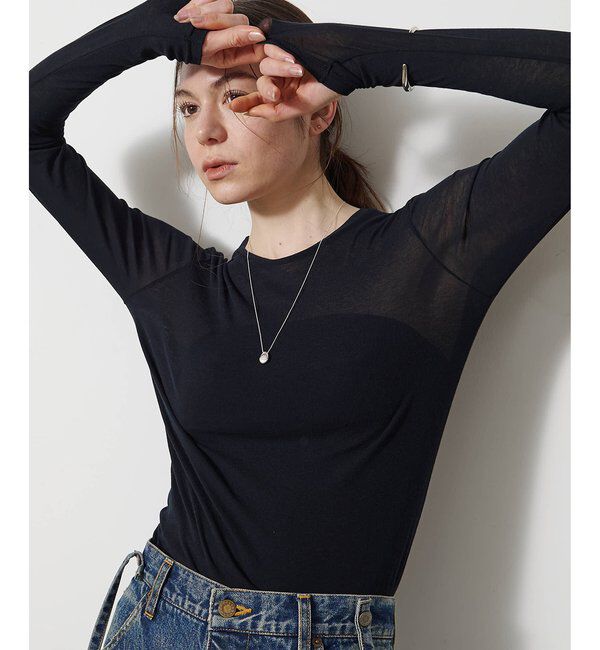  「《インナー使いもおすすめ》シアーストレッチロンTEE」|Tシャツ・カットソー|ブラック