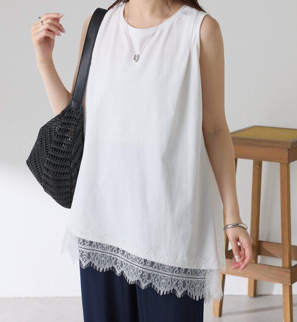  「裾レースアシメタンクトップ」|Tシャツ・カットソー|