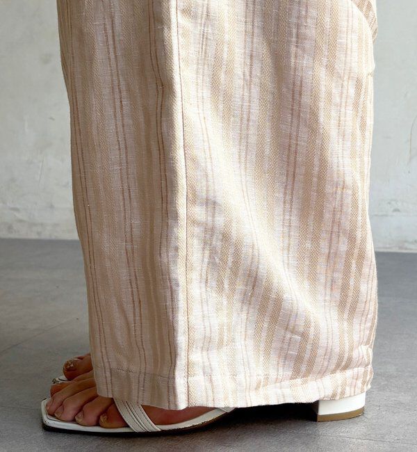  「リネン混ストライプストール付パンツ」|チノ|