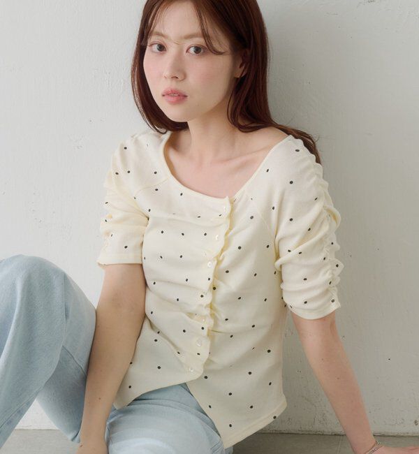  「ギャザーテレコ半袖カーディガン」|Tシャツ・カットソー|ホワイト