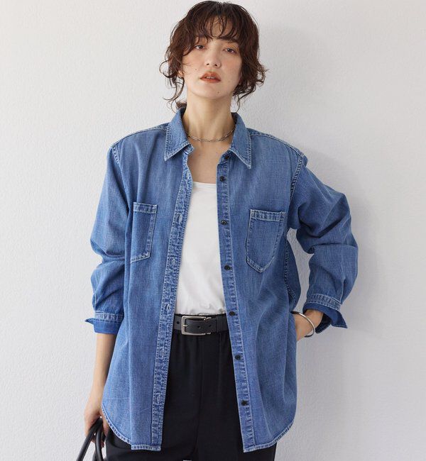  「【RIMH】【取り外し可能肩パッド付き】ショルダーパッドロングシャツ」|シャツ・ブラウス|