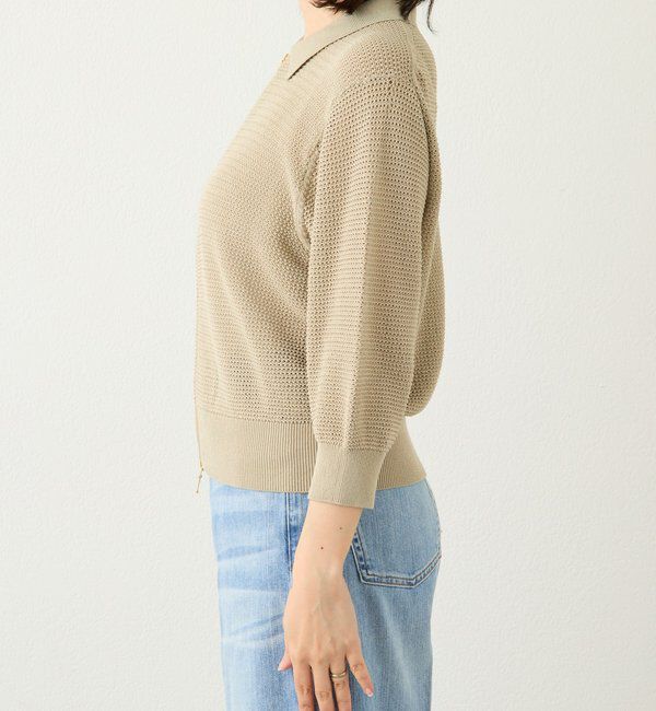  「【抜け感】ZIPポロメッシュニット」|カーディガン|