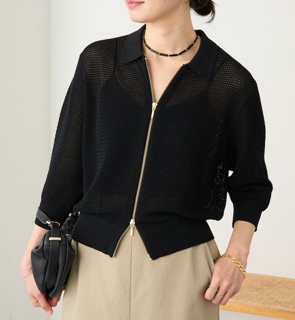  「【抜け感】ZIPポロメッシュニット」|カーディガン|