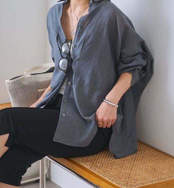  「【ほどよい透け感/通気性/日焼け・冷房対策】シアーデニムウォッシュドシャツ」|シャツ・ブラウス|