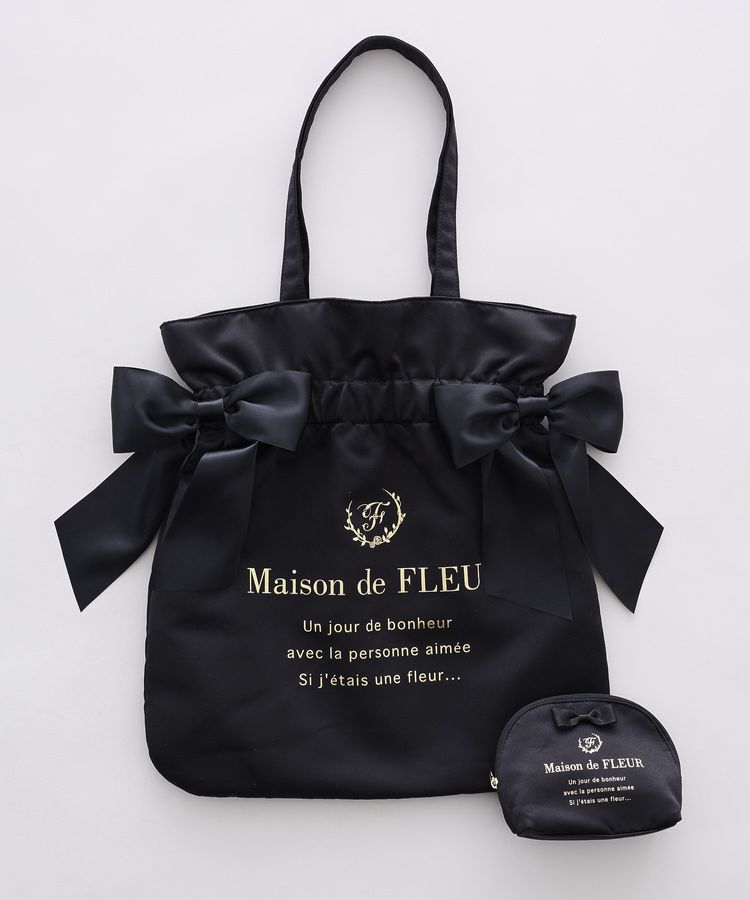 Maison de FLEUR「《セット商品》ダブルリボンギャザートート・ポーチ」|トートバッグ|ブラック