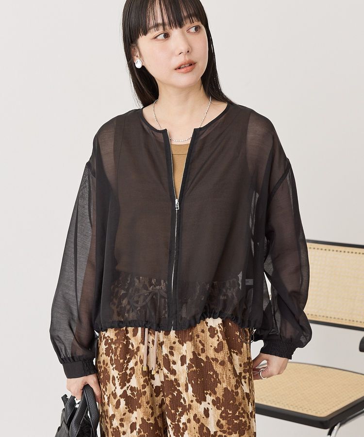AMERICAN HOLIC「【WEB限定】ノーカラーシアーZIPブルゾン」|ブルゾン・スタジャン|
