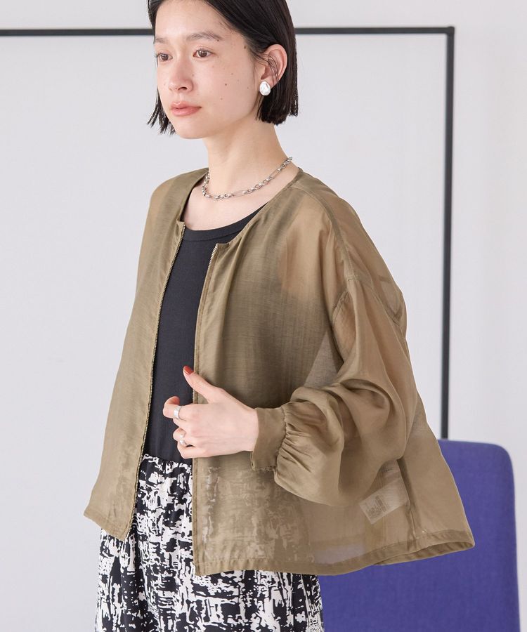 AMERICAN HOLIC「【WEB限定】ノーカラーシアーZIPブルゾン」|ブルゾン・スタジャン|