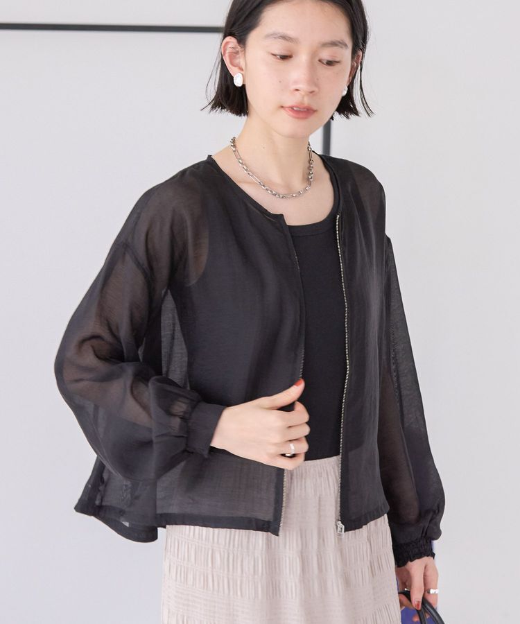 AMERICAN HOLIC「【WEB限定】ノーカラーシアーZIPブルゾン」|ブルゾン・スタジャン|