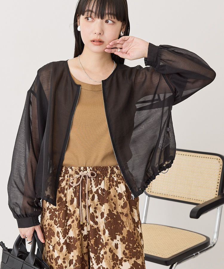 AMERICAN HOLIC「【WEB限定】ノーカラーシアーZIPブルゾン」|ブルゾン・スタジャン|