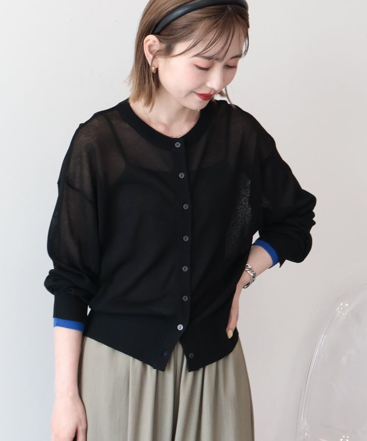 AMERICAN HOLIC「シアー配色ニットカーディガン」|カーディガン|Black