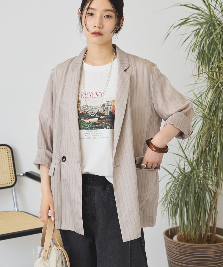 AMERICAN HOLIC「シアーストライプジャケット」|テーラードジャケット|Gray Beige