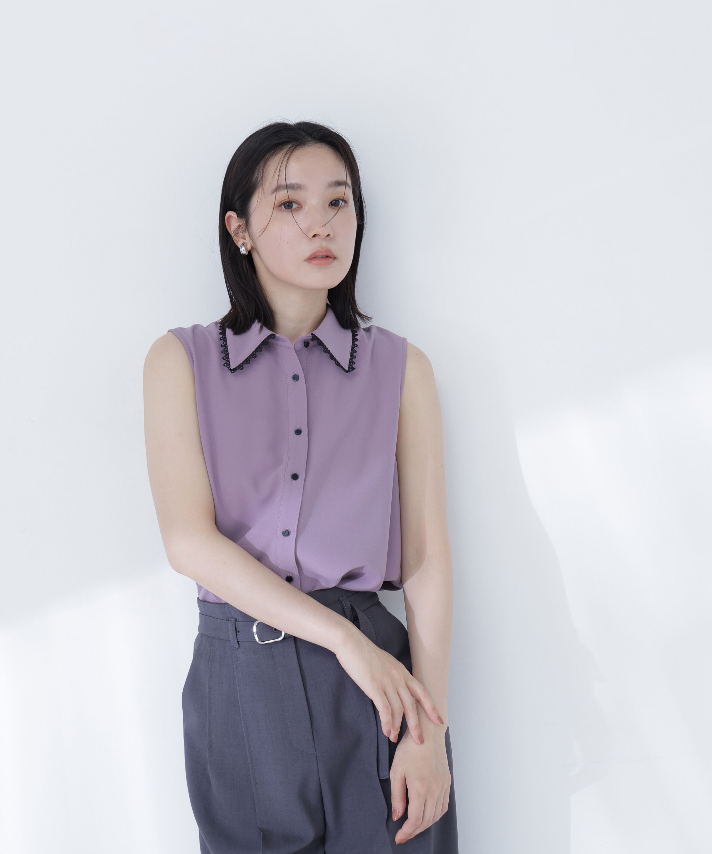  「〈山本里菜さんコラボ〉レーストリミングカラーブラウス」|シャツ・ブラウス|