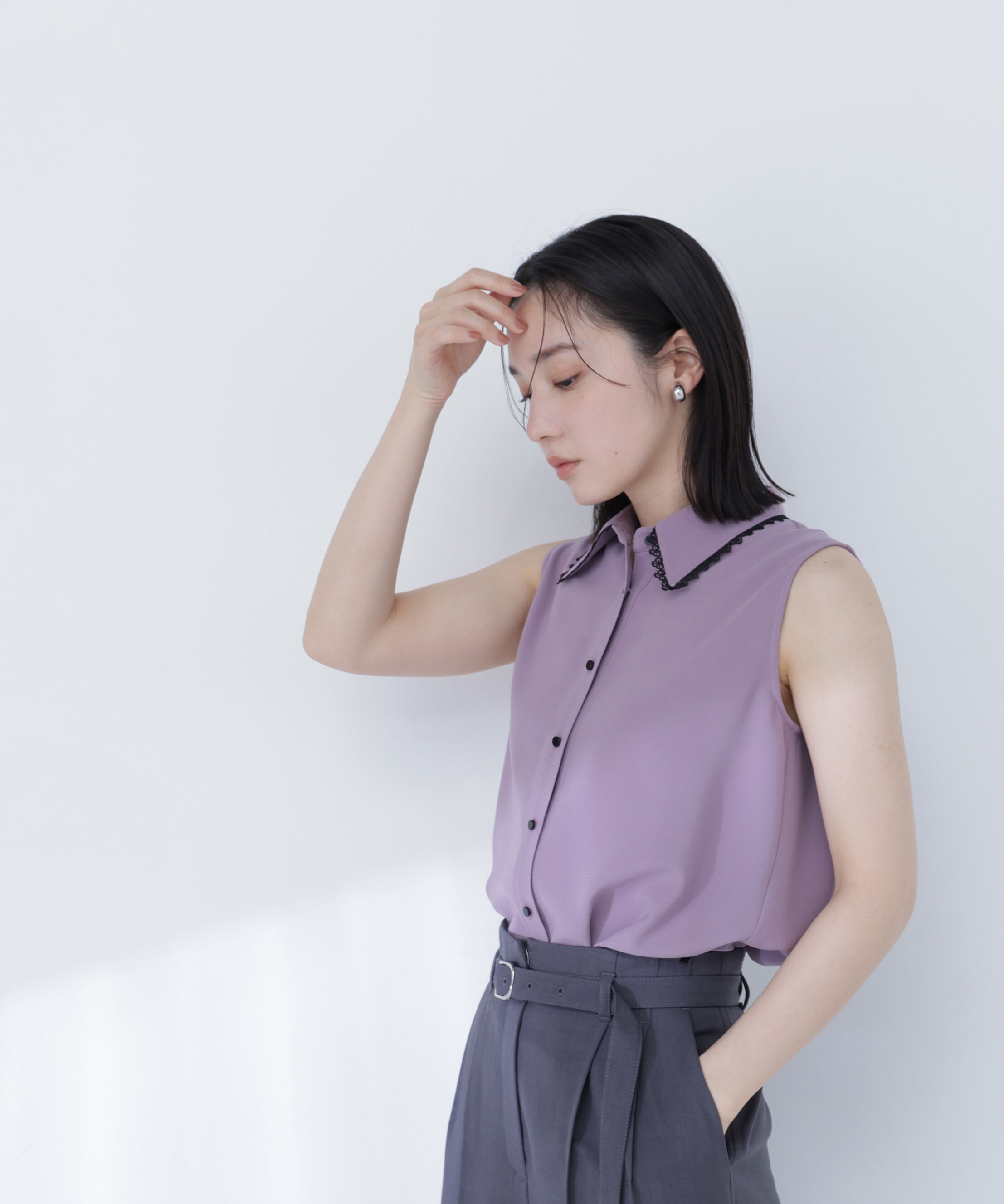  「〈山本里菜さんコラボ〉レーストリミングカラーブラウス」|シャツ・ブラウス|