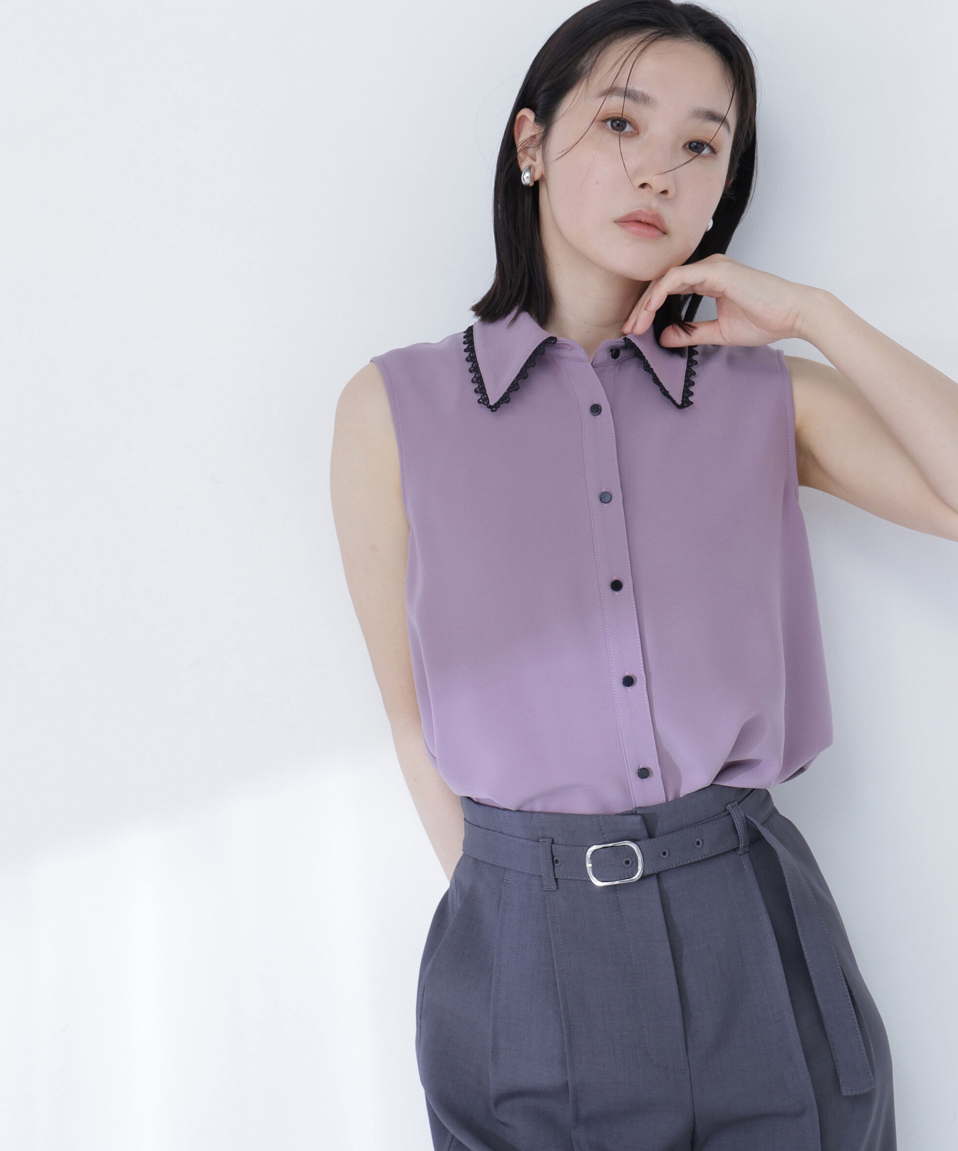  「〈山本里菜さんコラボ〉レーストリミングカラーブラウス」|シャツ・ブラウス|