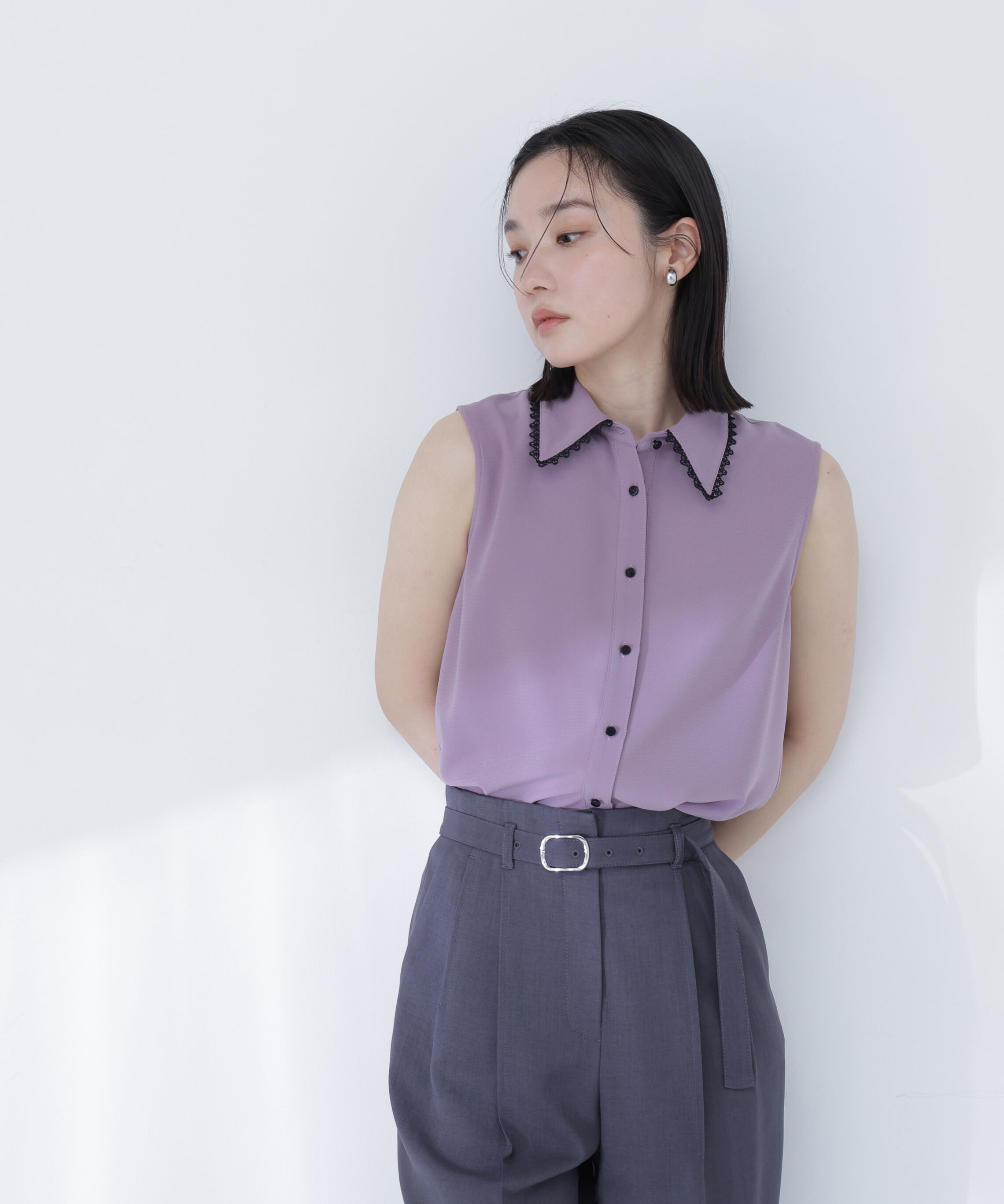 「〈山本里菜さんコラボ〉レーストリミングカラーブラウス」|シャツ・ブラウス|