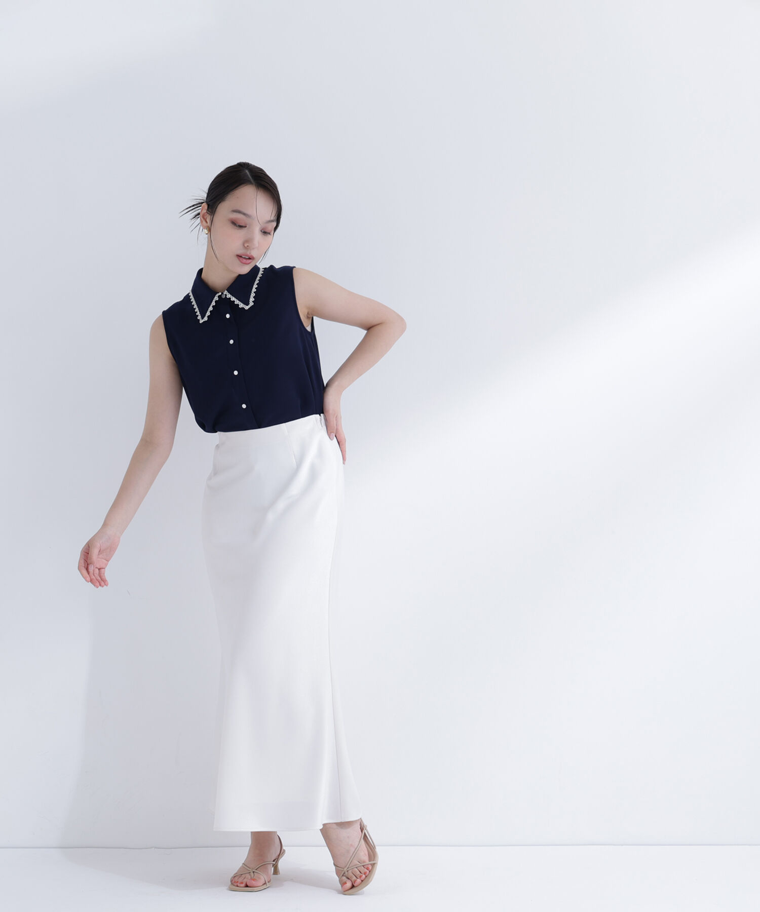  「〈山本里菜さんコラボ〉レーストリミングカラーブラウス」|シャツ・ブラウス|