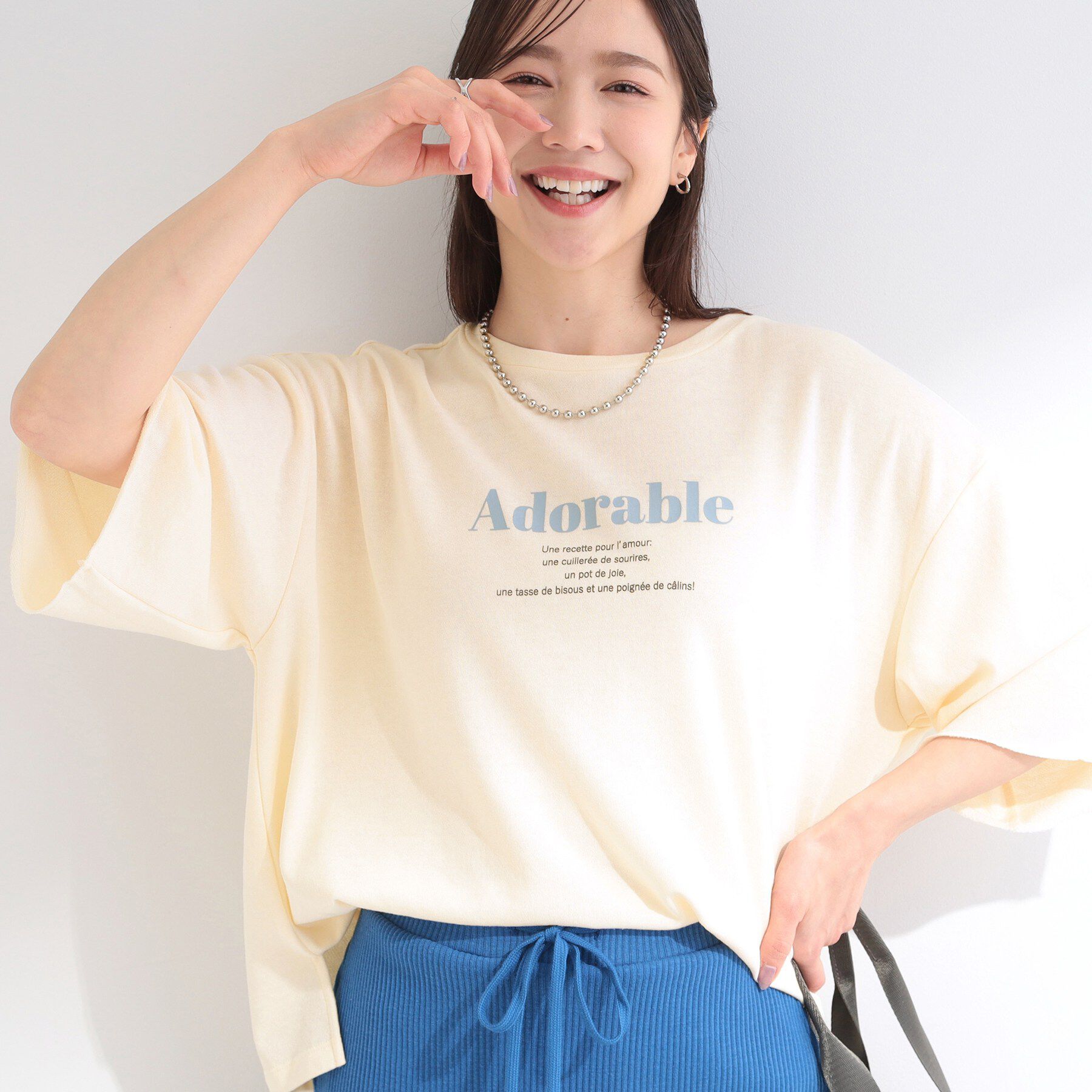 SHOO･LA･RUE「【洗濯機可/S-LL/選べる6柄】切りっぱなしお袖がこなれカジュアル 5分袖シアーTシャツ」|Tシャツ・カットソー|オフホワイト(103
