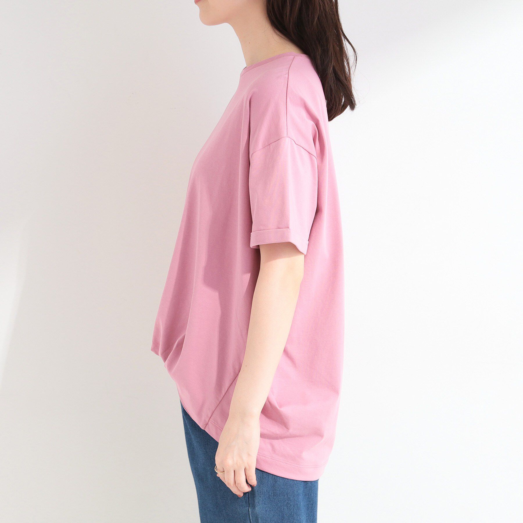 SHOO･LA･RUE「【ひんやり/S-LL】インせず決まる フロントタックデザインTシャツ」|Tシャツ・カットソー|