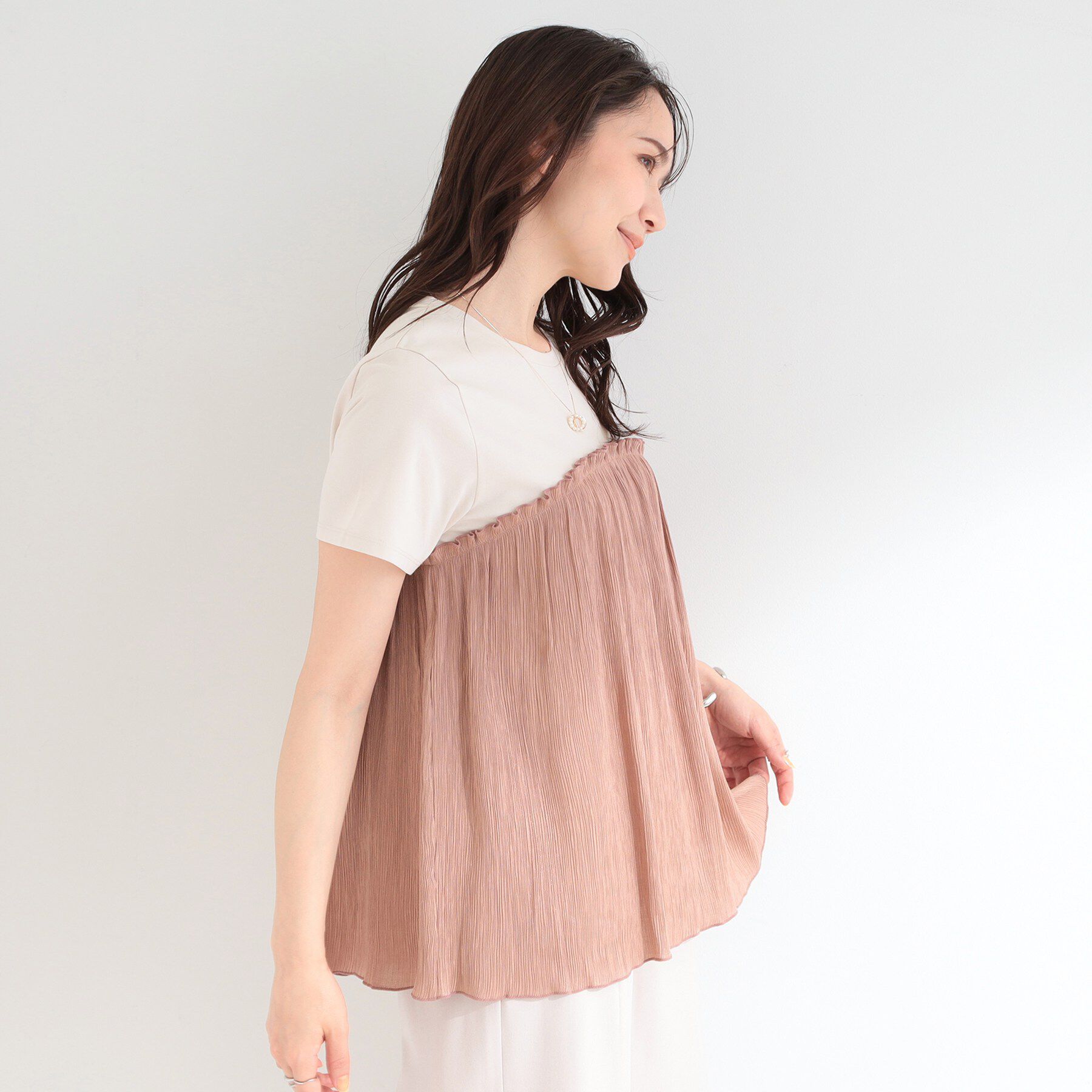 SHOO･LA･RUE「【ひんやり/S-LL】1枚でインせず決まる きらきらビスチェ風Tシャツ」|Tシャツ・カットソー|