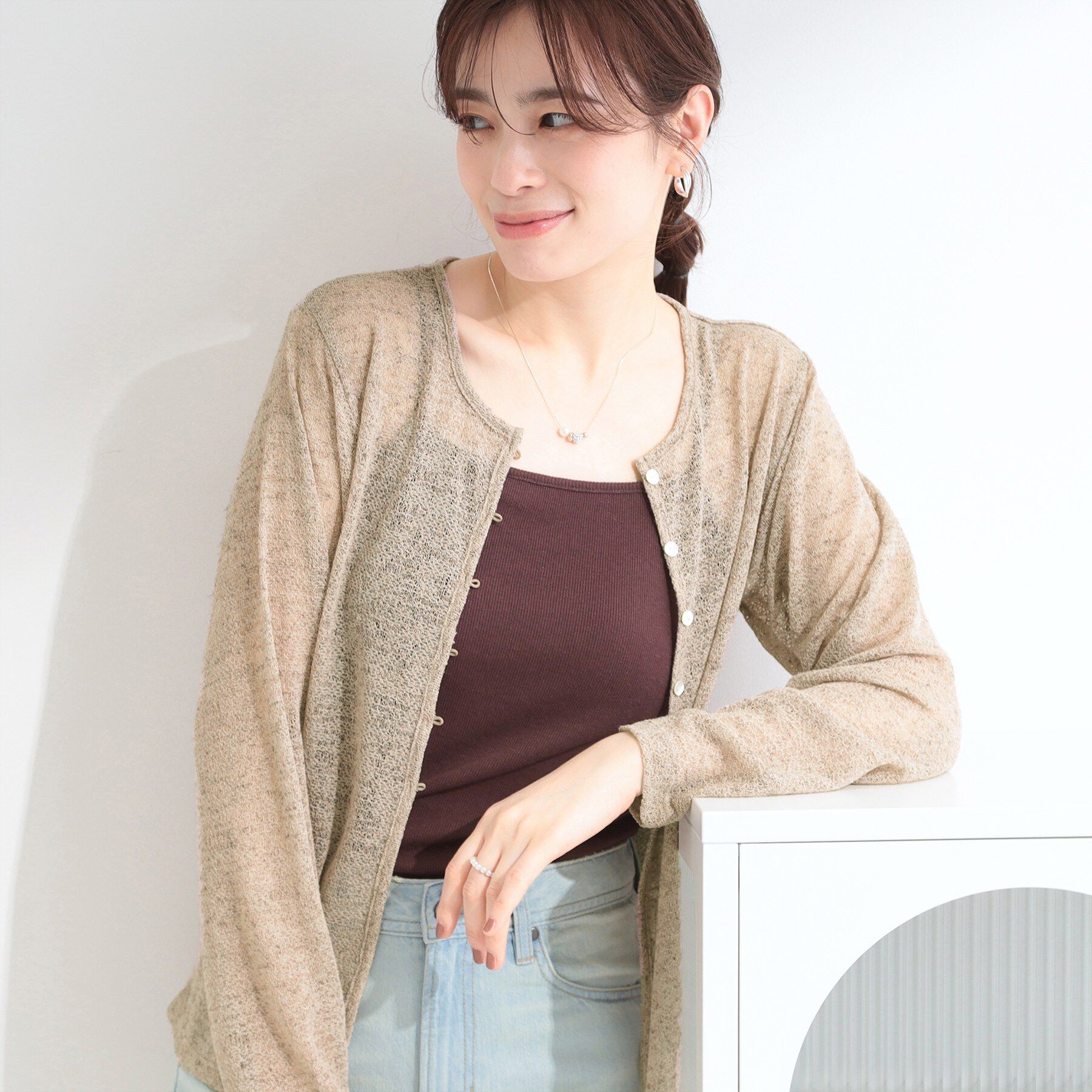 SHOO･LA･RUE「メランジ調ニットソーシアーカーディガン」|カーディガン|モカブラウン(042
